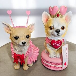 NWT Bella Lux Set Of (2) Valentine's Chihuahua Figurines/Decor